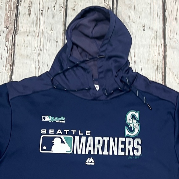 Seattle Mariners MLB Baseball Majestic Hoodie Pullover Mens Sweatshirt - Picture 2 of 4